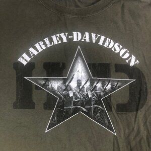Harley-Davidson Okoboji Iowa Dealer T-shirt- Green, Large, Military